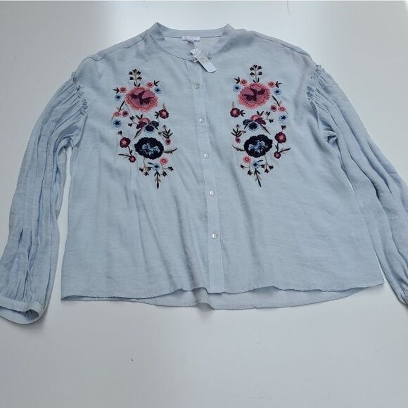 Boutique Tops - NEW XL semi-sheer GAUZY BOHO EMBROIDERED COTTAGECORE BLUE TOP extra large  NWT